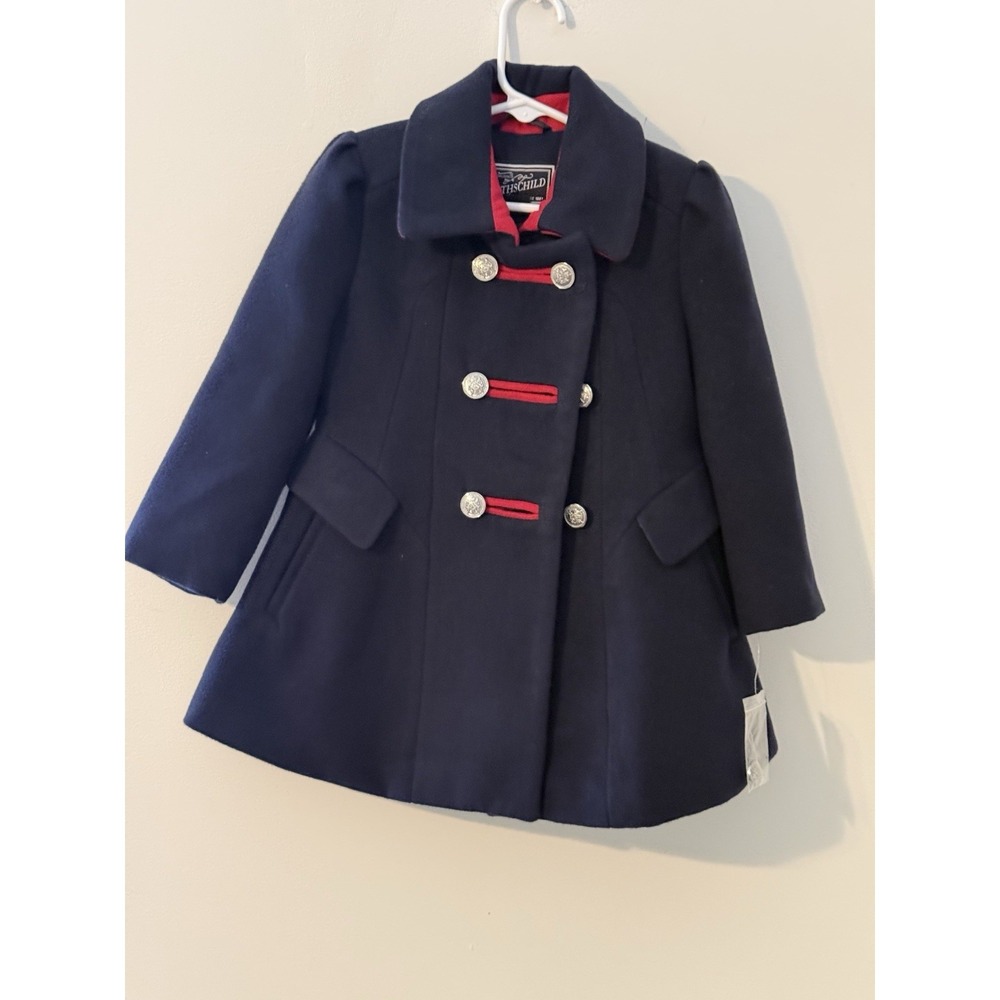 Rothschild Girls Navy Military Style Coat 3T Double-Breasted Button New w hat